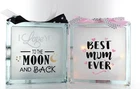 Light Up LED Solid Clear/Frosted Glass Block 6 Design Quotes Battery Gift Home