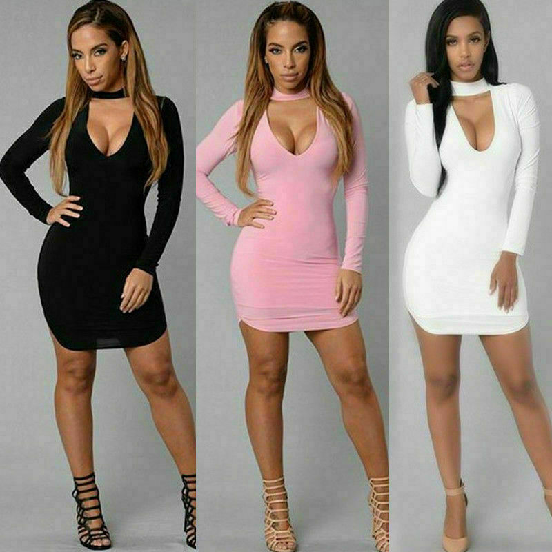 Long Sleeve V Neck Bodycon Party 