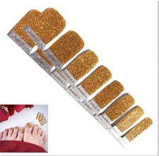 Jaysea Nails Pedicure Strips Color Golden Glitter Street Polish Art Wraps - B4G1