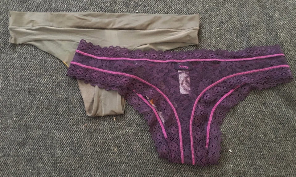 Lot of 2: NWT DKNY Purple Gray Signature Lace Fusion Thong Panties Pair Set S - Image 3 of 3
