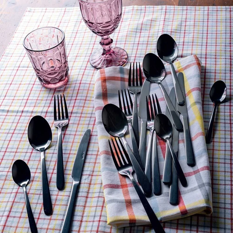 Posate da Tavola Pranzo Cena Colore NERO TOGNANA 24 Pezzi per 6 Persone Acciaio, fotografia 6 di 8