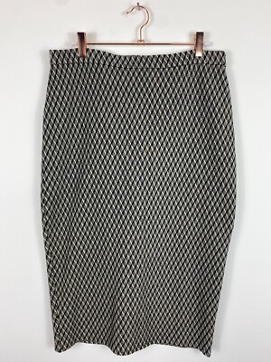 Max Mara Weekend Skirt Womens Size L UK Black Cream Diamond Pattern Wool Knee