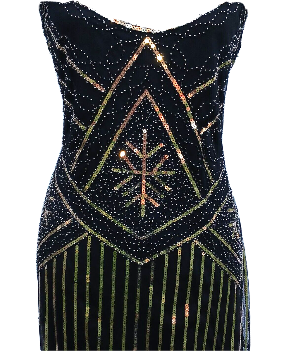 Fundaisy Roaring 20's Flapper Dress XL Black Beaded Sheath Costume