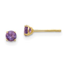 Real 14kt Yellow Gold Madi K Round Amethyst 3mm Post Earrings