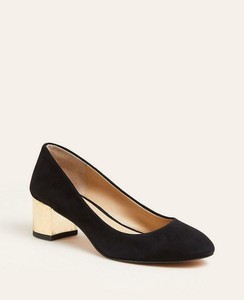gold block heel pumps
