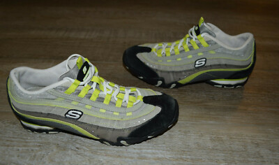 、、 Women Sketchers Neon Green Gray Criss Training Shoes 21752 Size 8