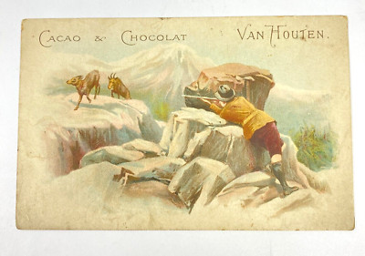 Van Houten Trade Card Cacao Chocolatiers France Victorian Goat Hunting Scene VTG