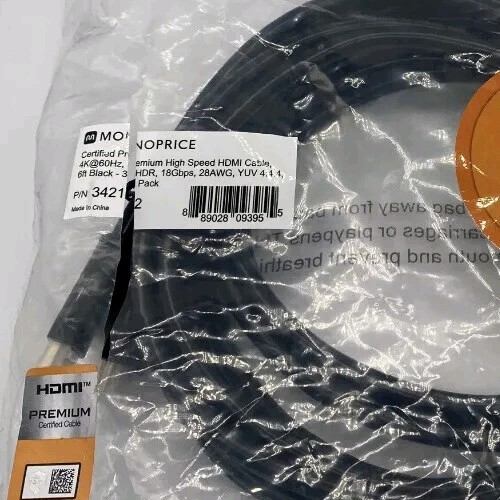 Monoprice High Speed HDMI Cable Cord 6 Ft 18 Gbps 28AWG 4K@24Hz 3 Pack New - Picture 1 of 4