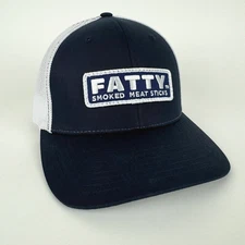 Fatty Smoked Meat Sticks Trucker Hat Navy & White Mesh Back Flexfit Stretch Cap