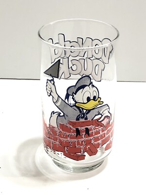 Vintage Mickey Mouse Club Donald Duck Brick Builder Glass Tumbler Mason Red Blue