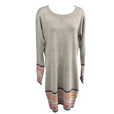 Poof Sweater Dress Knit Long Sleeve Patterned Trim Casual Comfy Large