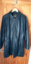 Eddie Bauer Women’s Genuine Leather Jacket Black Long Coat Size L