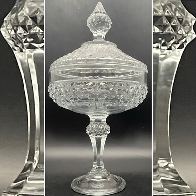 Pasabache for Circleware Diamond Point Crystal Covered Compote c1970 Turkey 11''t