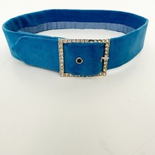 vintage kids handmade BELT blue velvet  rhinestones size unknown length: 27"