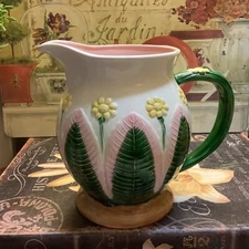 Takahashi/San Francisco~Hand Painted~Majolica Pitcher~Water/Juice~6 3/8”H~Daisy~