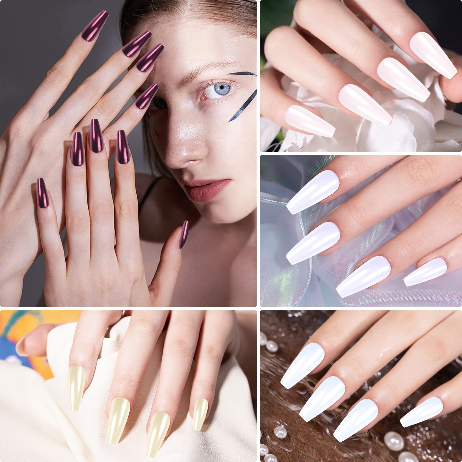 Chrome Nail Powder Set with 4 Jars Mirror and Iridescent Effects for Nail Art