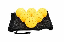 Outdoor Plastic Pickleball Balls with Mesh Drawstring Carrying Bag Yellow, 6Pk 