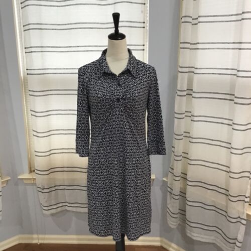 Laundry Shelli Segal Women Size 8 Chain Link Black White 3/4 Sleeve Midi Dress