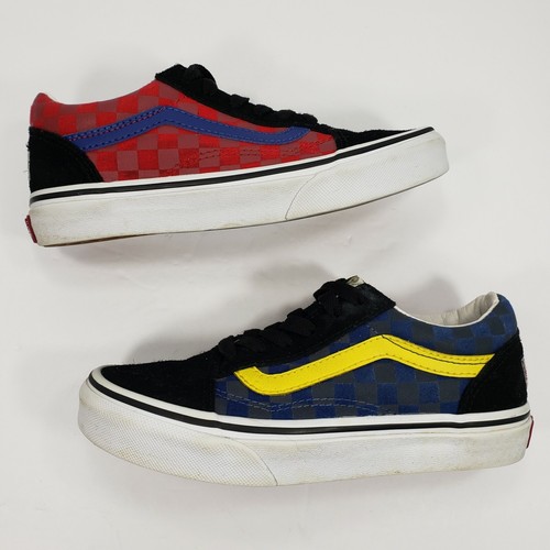 blue yellow red checkered vans