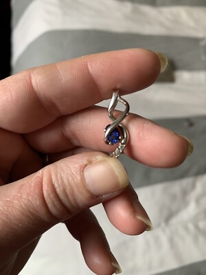 Blue Saphire Gem & Diamond Necklace Pendant