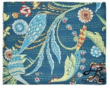 Cotton Kantha Quilt King Size Bedspread Handmade Blanket Navy Blue Bedcover Rali