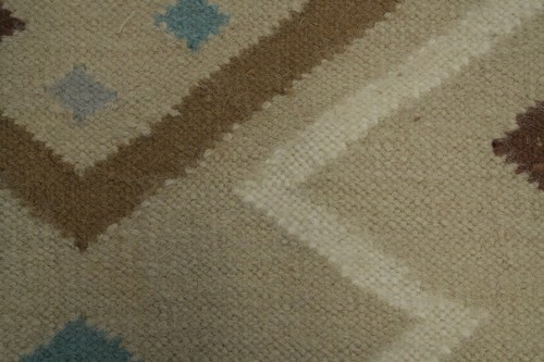 Geometric Beige Kilim Durrie Rugs Flatweave Pile Kelim Carpets 9x12 ft - Picture 7 of 10
