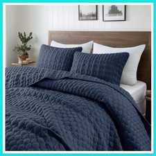 Oversized California Cal King Size Quilt Bedding Sets with Pillow Shams, Navy...