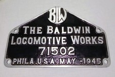 THE BALDWIN LOCOMOTIVE WORKS POT METAL SIGN READ DESCRIPTION