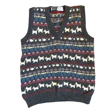 Vintage Saks Fifth Avenue 100% Wool Sweater Vest Mens M Dog Knit Ugly Sweater
