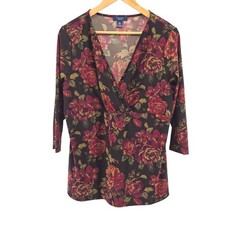 Chaps Dark Floral Print Top Plus Size 1X Cottagecore Dark Academia Heritage
