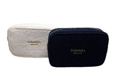 Chanel Set Of 2 Beaute Cosmetic Makeup Bags Cream/Gold; Navy/Gold
