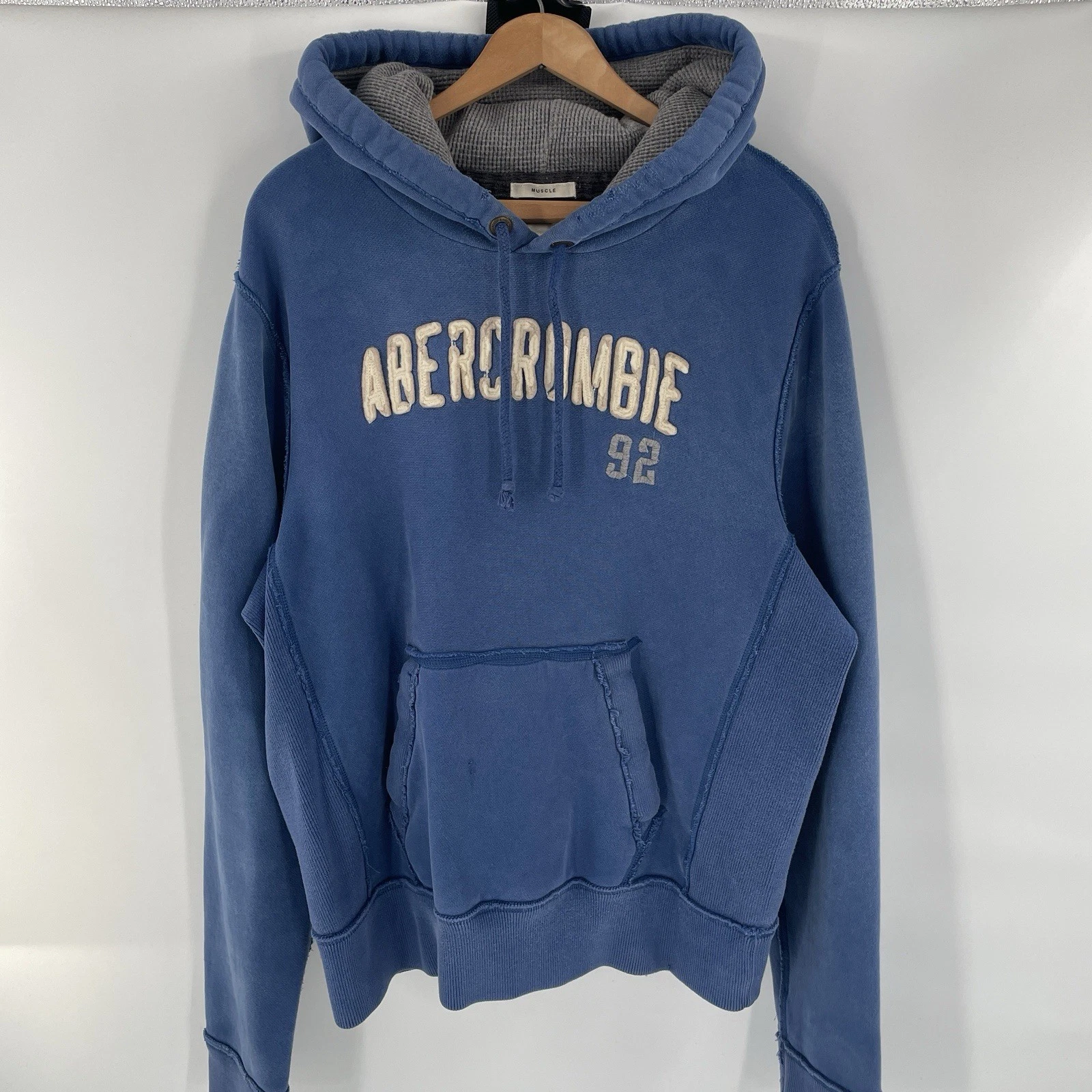 Vintage Y2k Abercrombie Fitch Muscle Thermal Lined Hoodie in Blue - Mens Size XL