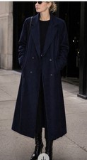 Jofeld Wool Blend Coat Women s Navy Blue 90s Lined Pockets Missing Button USA