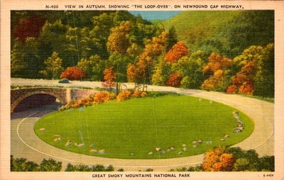 1930s Linen Postcard Loop-Over Highway Great Smoky Mountains NC Chimney Tops
