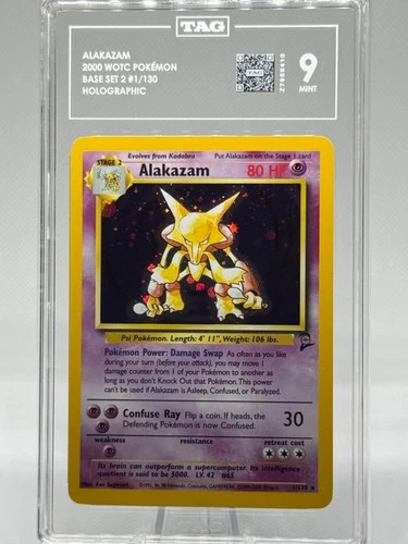Pokemon Card Alakazam Base Set 2 WOTC 1/130 Holo | TAG 9 Mint