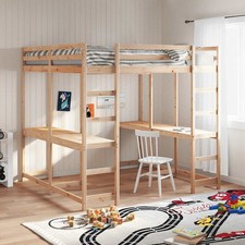 Lit Superposé et Bureau et Échelle Mezzanine Chambre Bois de Pin Massif vidaXL