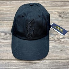 Polo Ralph Lauren Big Pony Logo Embroidered Cotton Baseball Cap Hat Black NWT