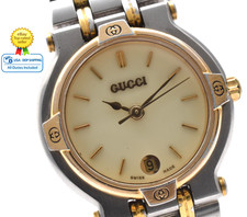 [Exc+5] Vintage Gucci 9000L 25mm Ivory Gold Dial Women's Quartz Watch