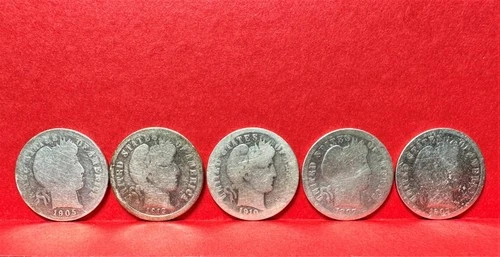 (5) BARBER LIBERTY HEAD QUARTERS  ($.25¢)  MISC. DATES / 90% SILVER  (01)