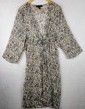 Bohemian OS Cardigan Sheer Duster Tie Sheer 3/4 Sleeve Floral Cottagecore Casual