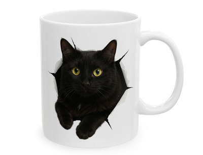Funny Black Cat 3D IIIusion Coffee Mug 11oz  Cute Cat Lover Gift Ceramic Cup