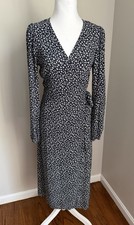 Reformation S Dress Wrap Midi Long Sleeve Navy Floral Feminine Career Classic