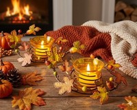 "Ideenshop Windlichter \"Herbstlaub\" 2Er-Set | Teelichthalter Deko"