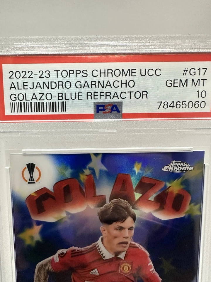 2022-23 Topps Chrome UEFA Alejandro Garnacho Rookie Golazo Blue 81/150 PSA 10 - Image 2 of 4