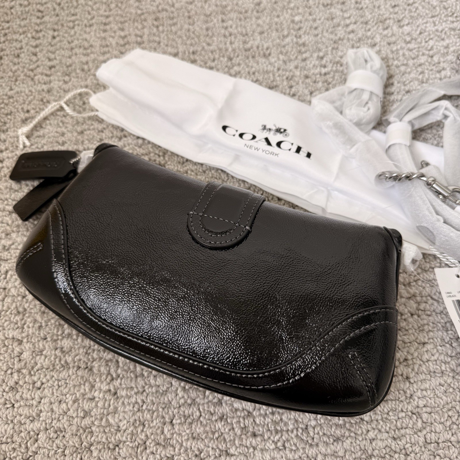 Rear COACH Originals Soho Shoulder X-Body Bag 25 Black Crinkle Leather CAN43 image 5