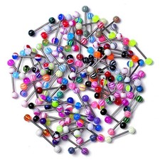 5-20 Pcs  Lot 14g Tongue Rings Bar Balls Barbell Body Piercing Jewelry NEW