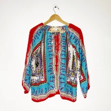 Johnny Was for Sundance 100% Silk Boho Blouse Top Size M Multicolor Floral