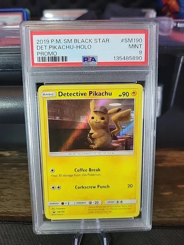 2019 POKEMON SM BLACK STAR PROMO #SM190 DETECTIVE PIKACHU-HOLO PSA 9