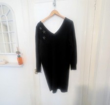 The White Company Long Line Jumper Wool Cotton Blend Size 12 Black V Neck