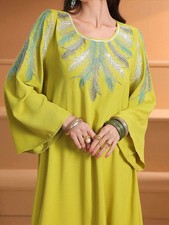Muslim Women Rhinestone Long Dress Abaya Arab Kaftan Formal Gown Embroidery Robe